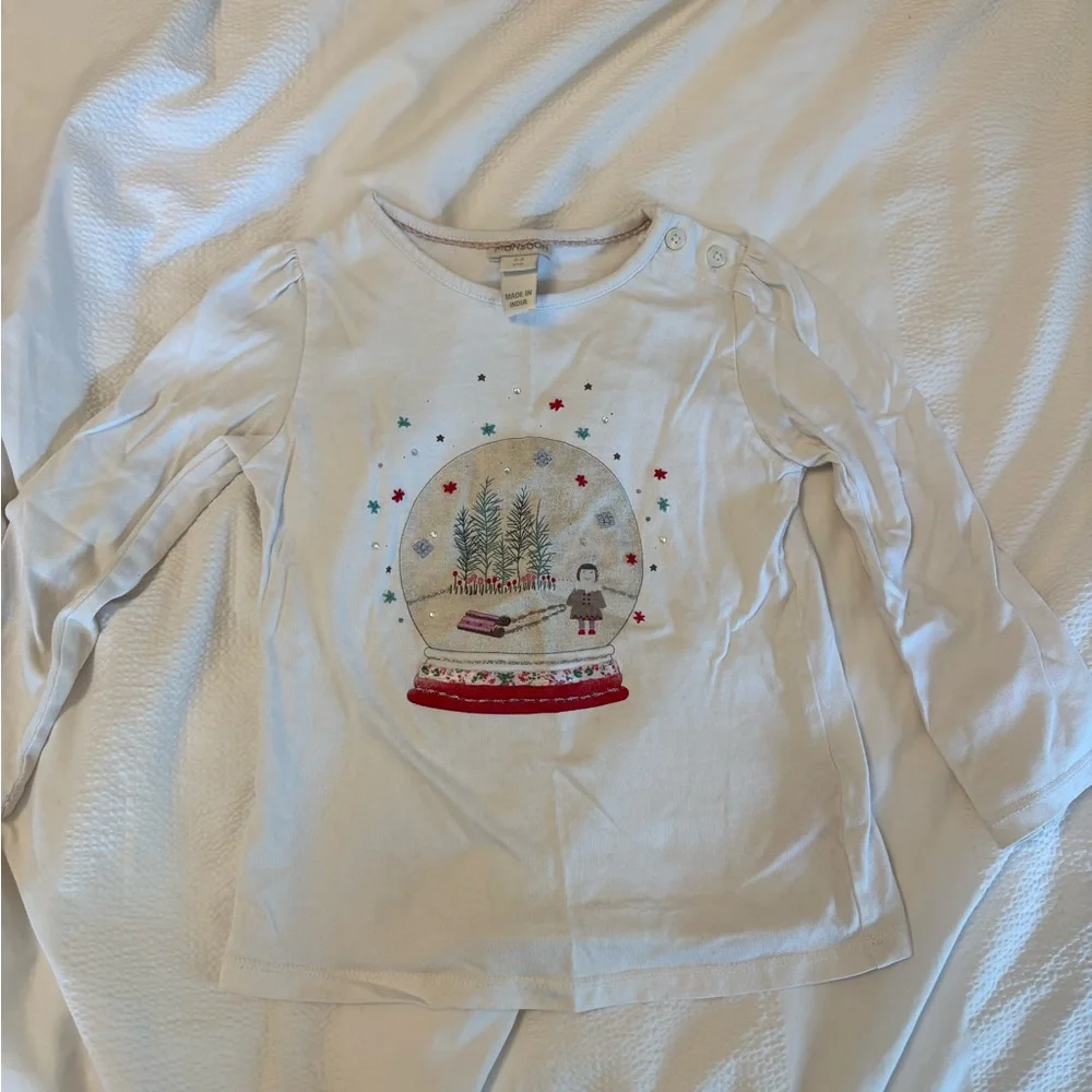Monsoon White Kids Long-Sleeve Shirt with Snow Globe Graphic